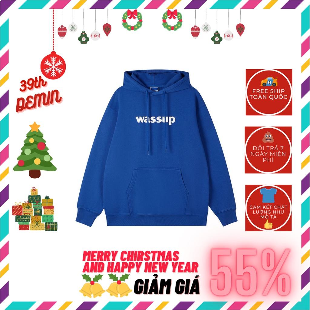 Áo nỉ Hoodie phong cách Hàn Quốc in chữ WASS UP chất NỈ COTTON lót BÔNG unisex nam nữ