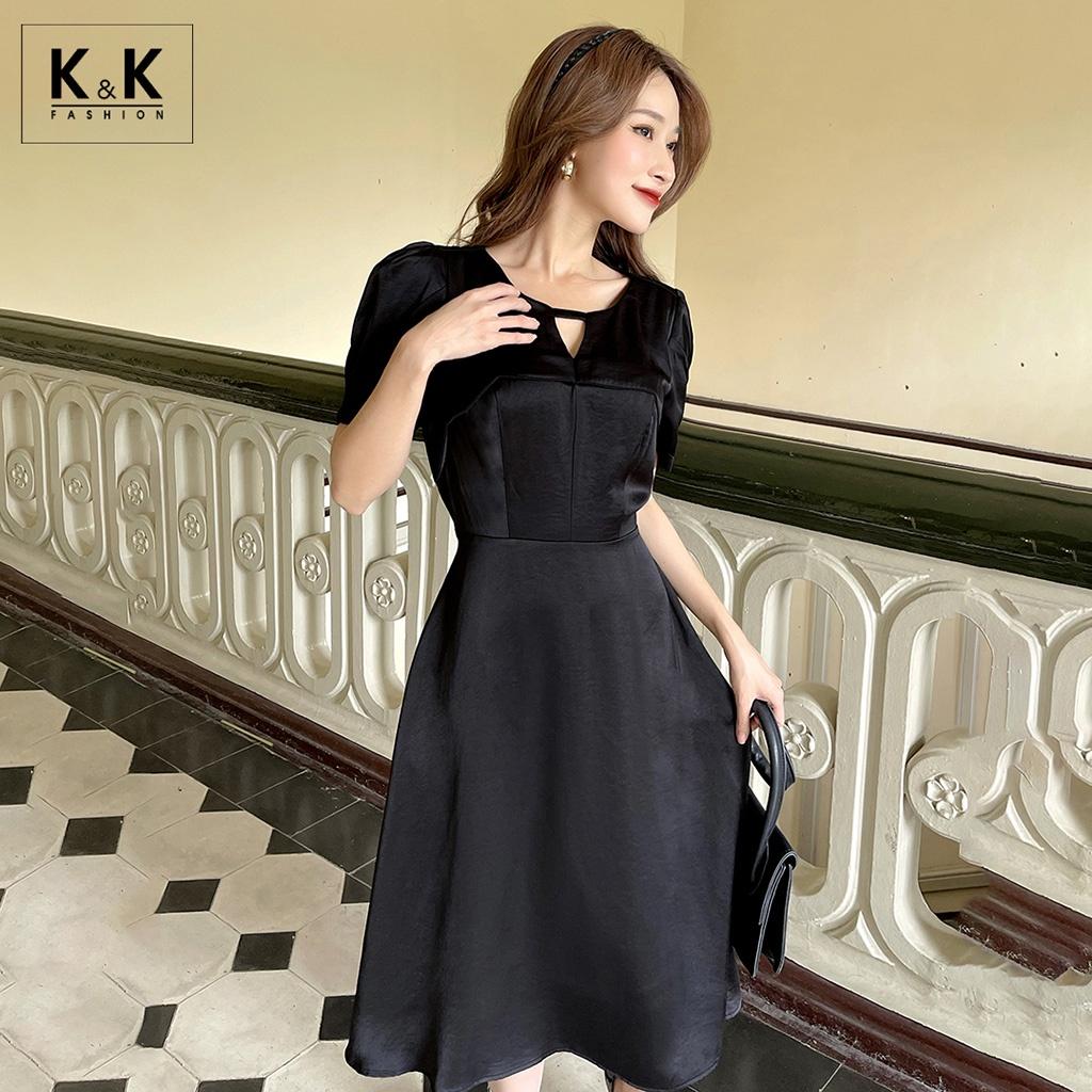 Đầm Đen Cổ Xòe Cổ Cut Out K&amp;K Fashion KK120-12 Chất Liệu Lụa Satin