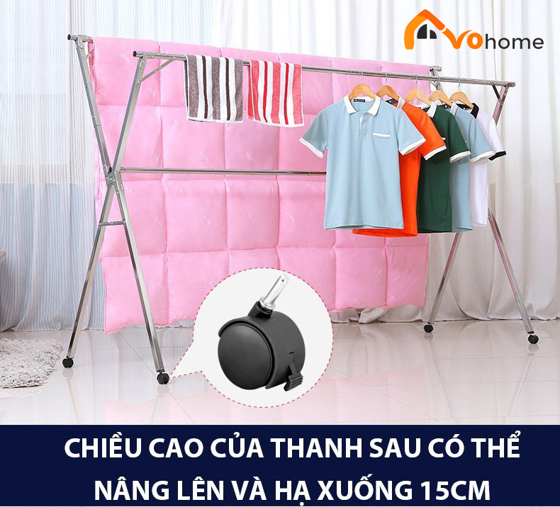 Sào phơi quần áo gấp gọn thông minh AVOHOME cải tiến bánh xe có Phanh, giá giàn phơi đồ BỀN ĐẸP TIỆN DỤNG