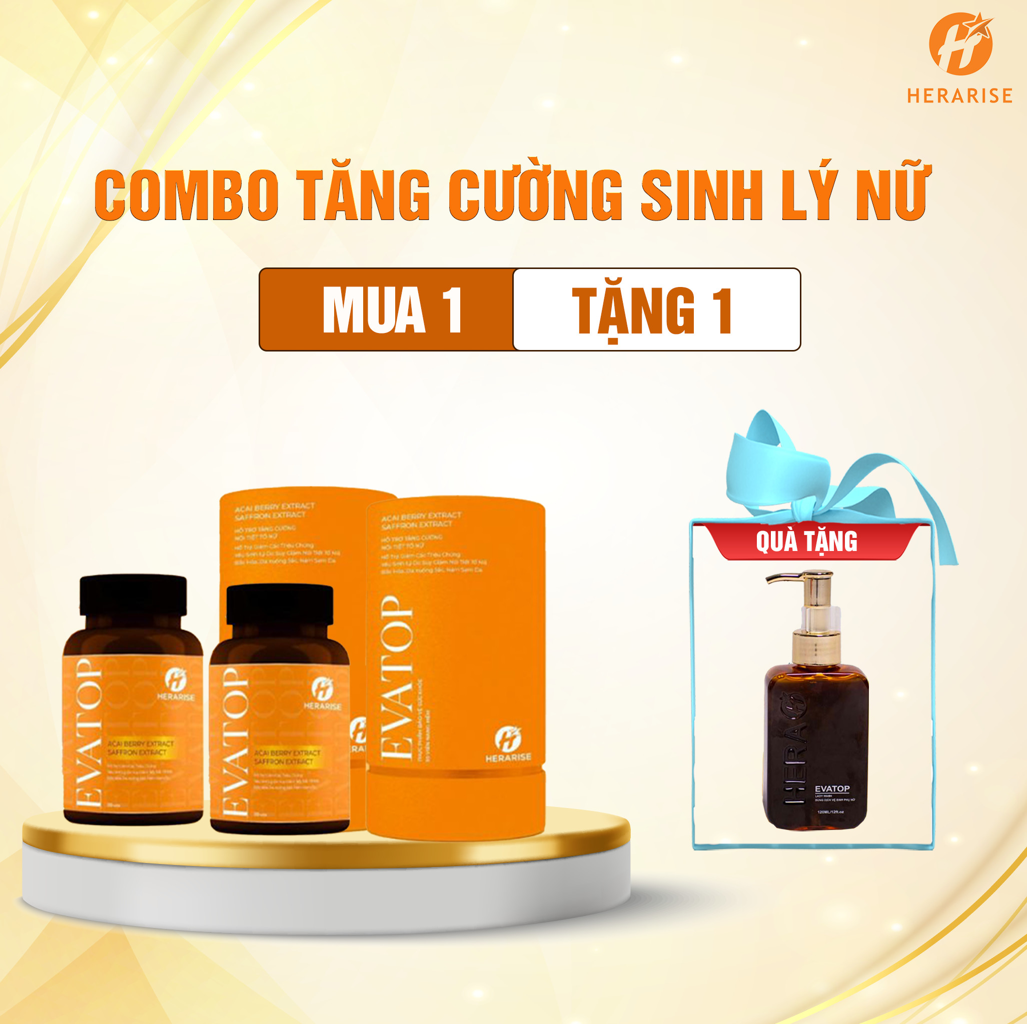 [Mua 2 Tặng 1] Combo 2 Hộp Viên Uống Evatop + Tặng 1 Dung Dịch Vệ Sinh Phụ Nữ Evatop Hera