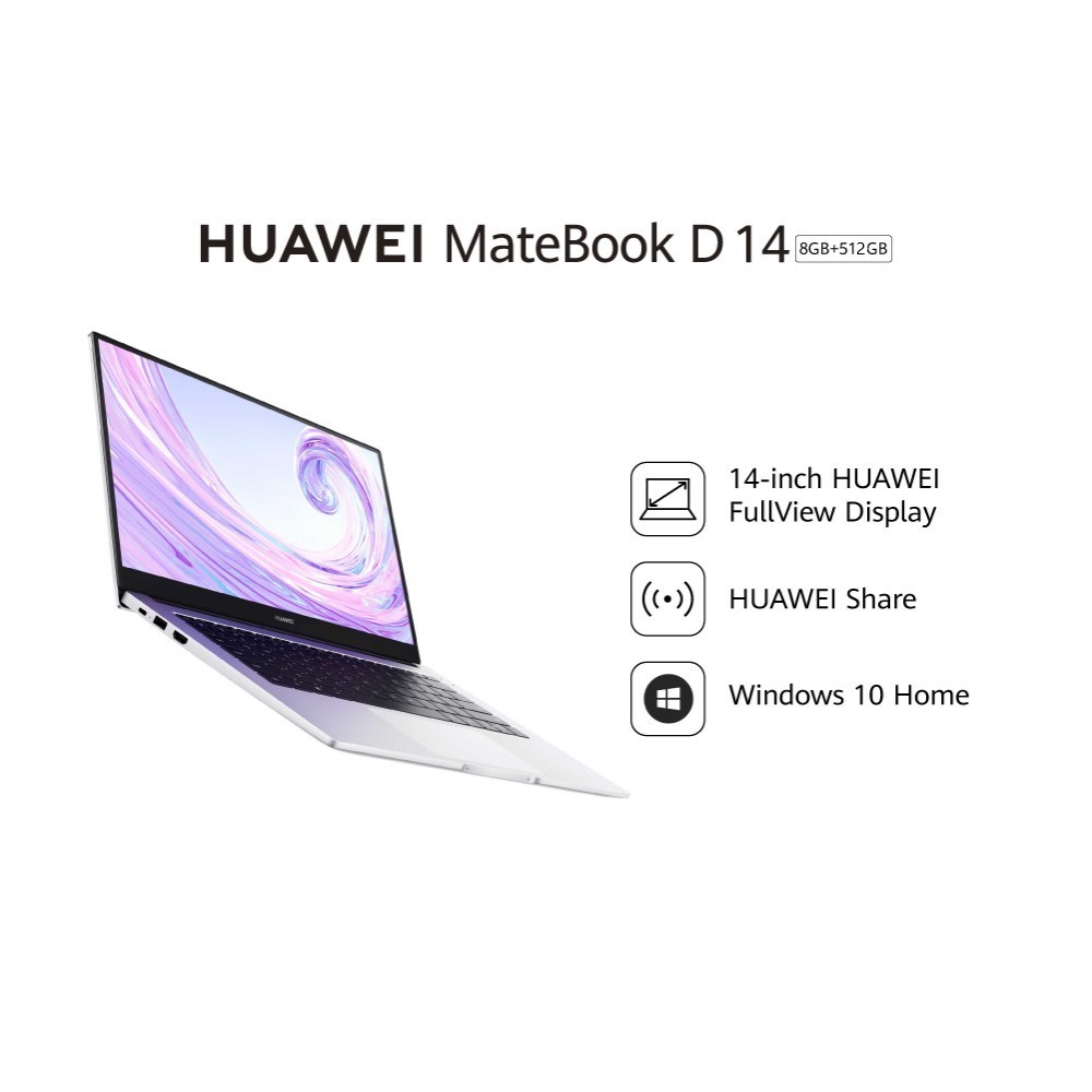 Máy Tính Xách Tay Huawei Matebook D14 R5 (8GB+512GB) | Hệ điều hành Windows 10 | Màn hình HUAWEI Fullview 14-inch | Phím Nguồn Kết Hợp Bảo Mật Vân Tay | Hàng Phân Phối Chính Hãng