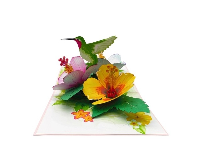 Thiệp 3D Pop Up Chim Ruồi &amp; Hoa Nhiệt Đới – Thiệp Hoa Chúc Mừng, Sinh Nhật, Lãng Mạn, F38