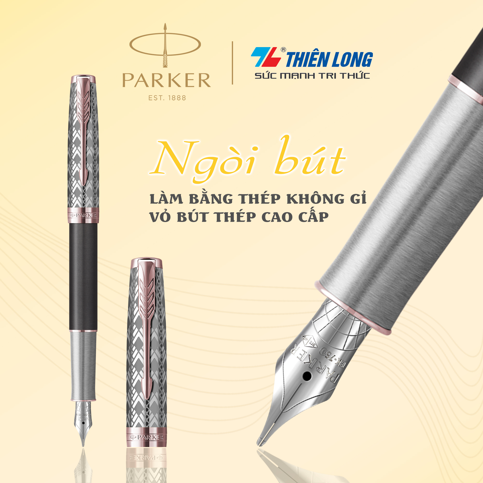 Bút máy cao cấp Parker SON Metal Grey PGT18k GB-2119788 - Mạ vàng 18K