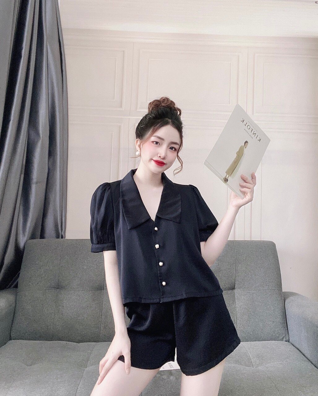 [5 màu] Bộ nữ mặc nhà - Bộ Sen Nhọn Tay Ngắn Quần Ngắn Lụa LATIN Đẹp, Mát, Ít Nhăn, Đường May Đẹp-SN003N - HELI
