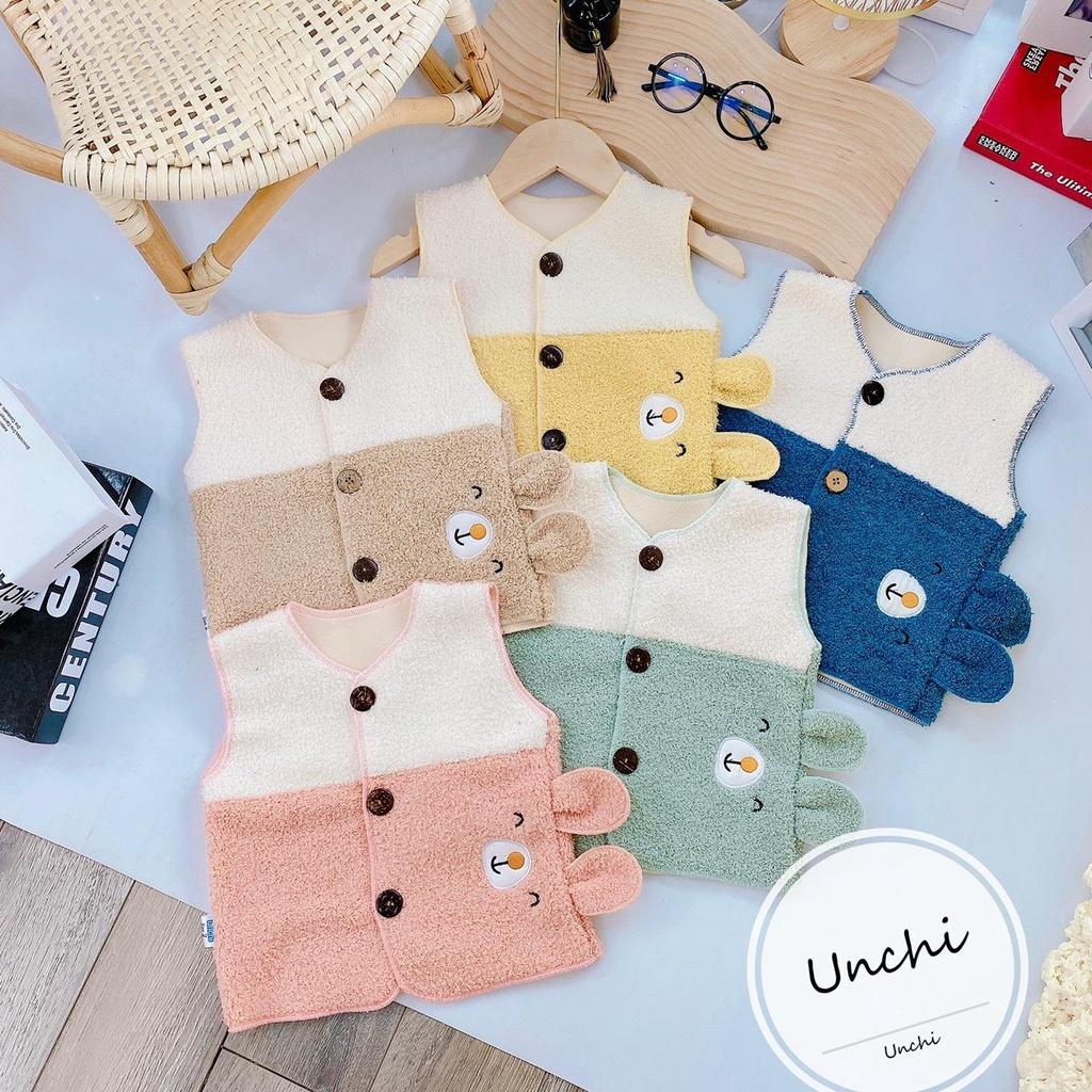 Áo gile tai gấu UNCHI chất lông mềm mại có lót nhung mẫu mới 2022 cho bé 4-14kg