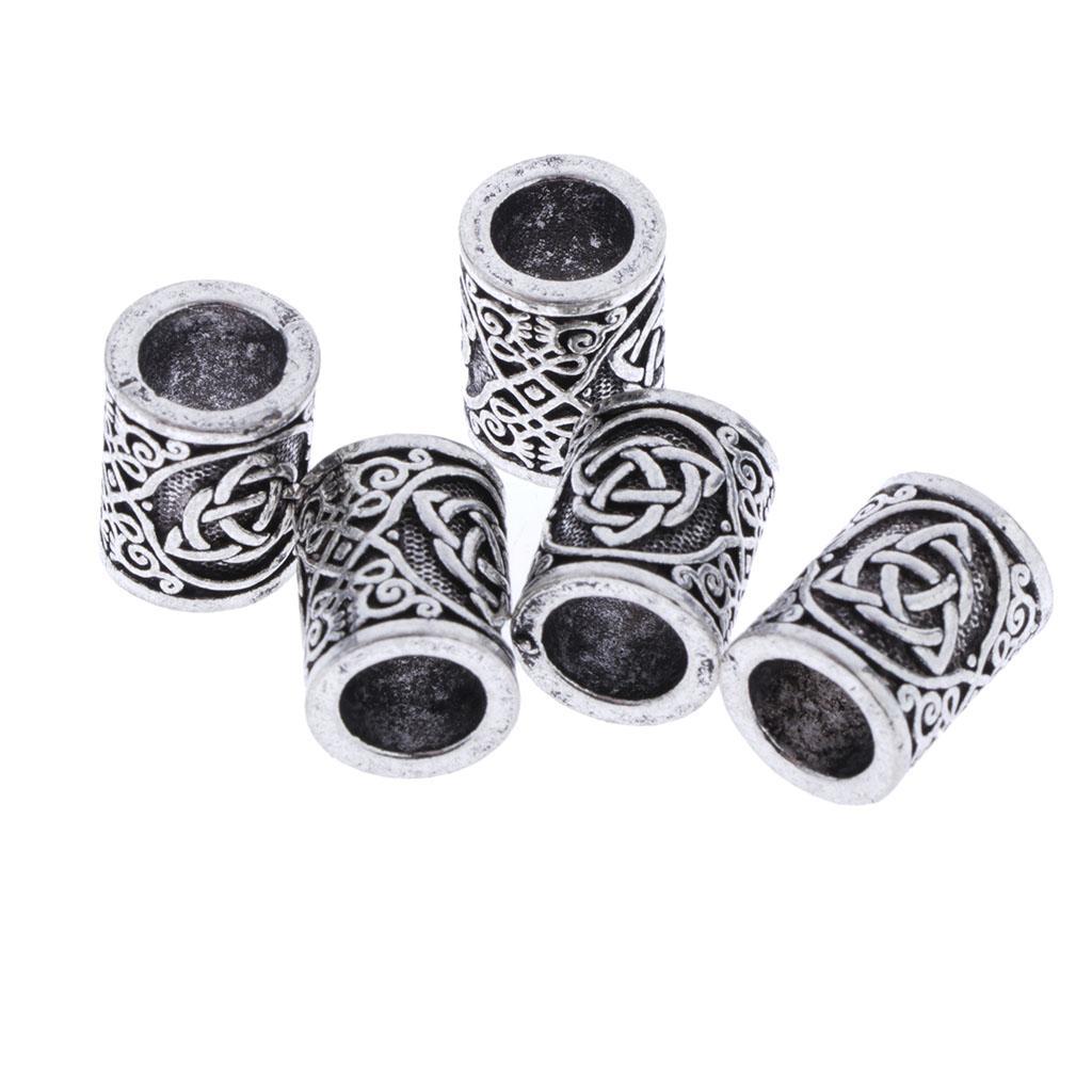 3-4pack 5 Pieces Antique Silver Norse Viking Rune Beads for Hair Beard DIY