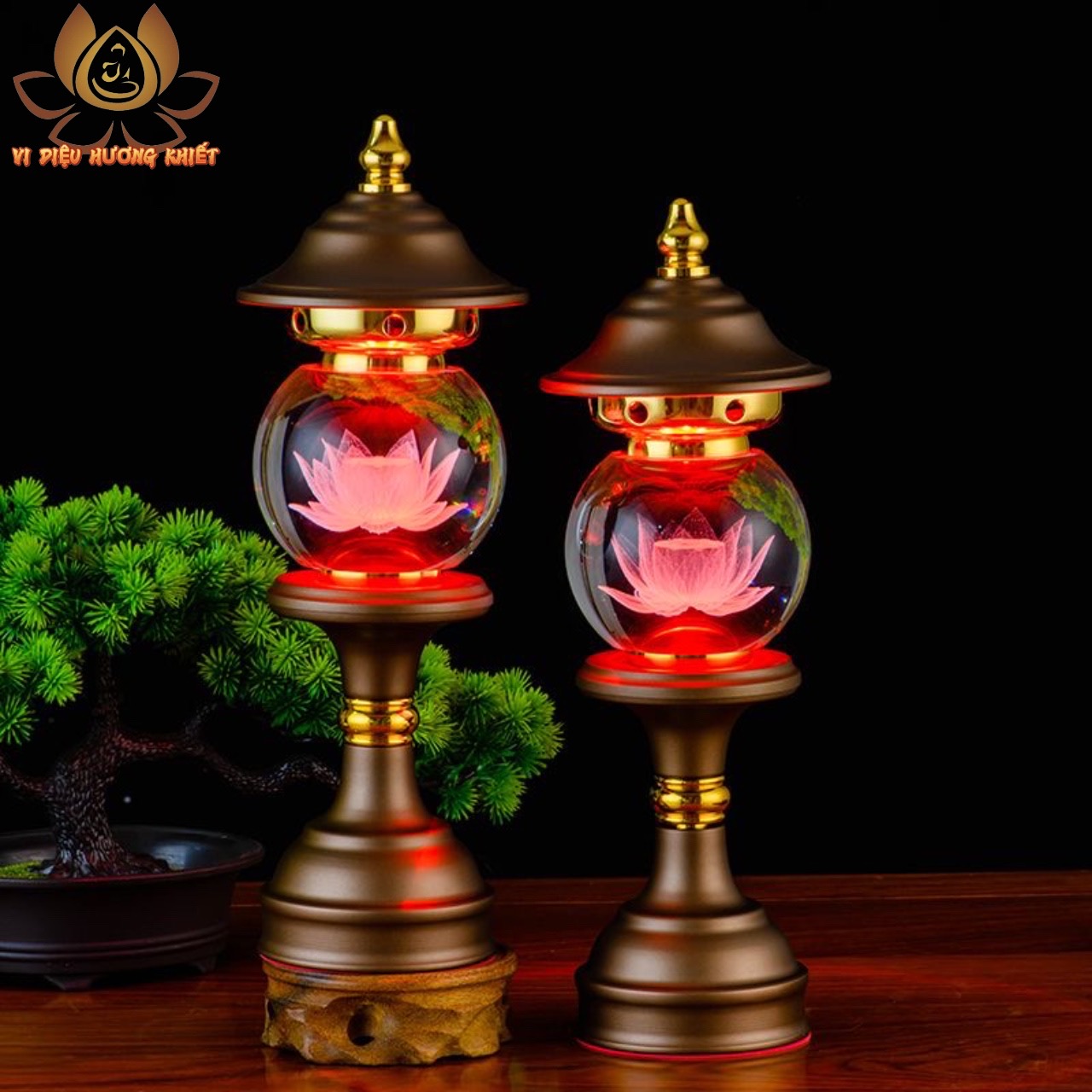 CẶP 2 CÂY ĐÈN LED HOA SEN PHA LÊ THỜ CÚNG TRANG TRÍ