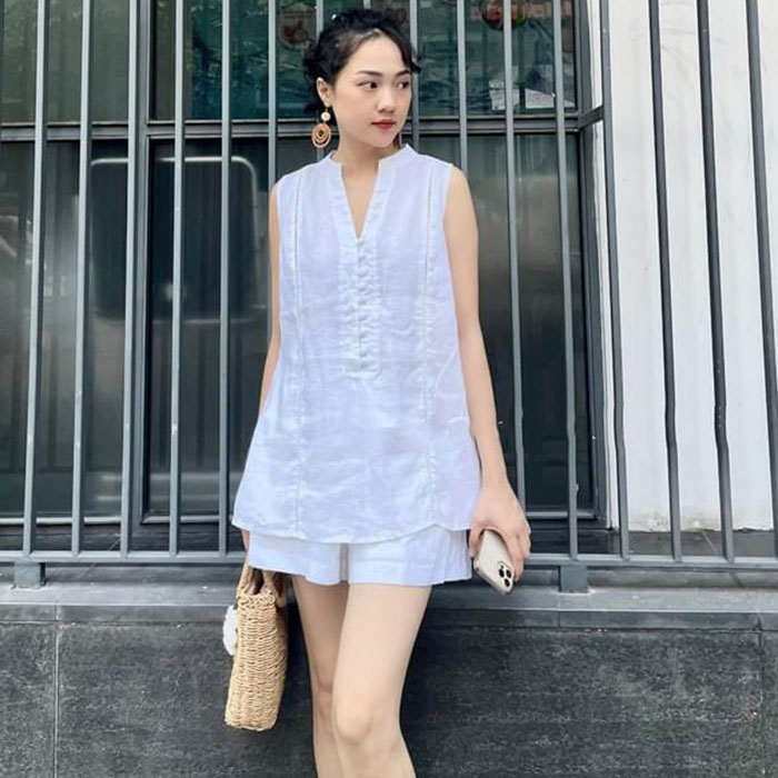 Set bộ linen tưng Premium áo cổ tầu phát V kèm quần short cao cấp sang trọng ArcticHunter, thời trang thương hiệu chính hãng