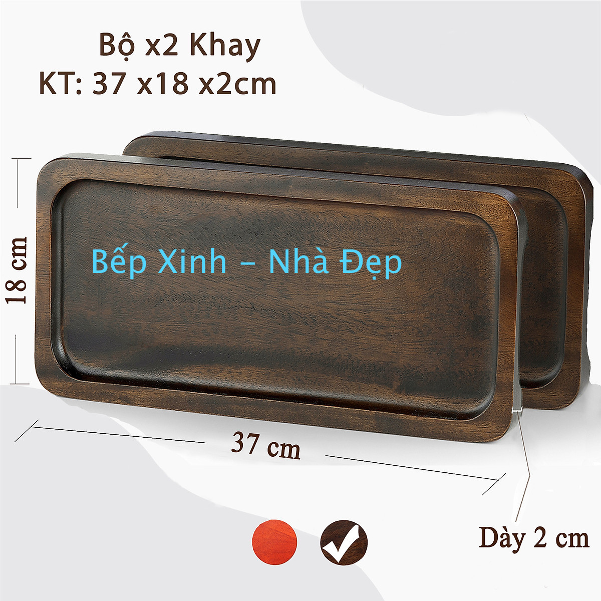 KHAY GỖ XÀ CỪ NGUYÊN KHỐI MÀU WALNUT KT 37x18x2cm