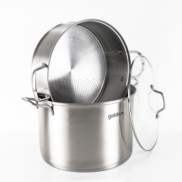 Nồi inox xửng hấp Gold.sun 3 đáy đường kính 30 cm cao cấp