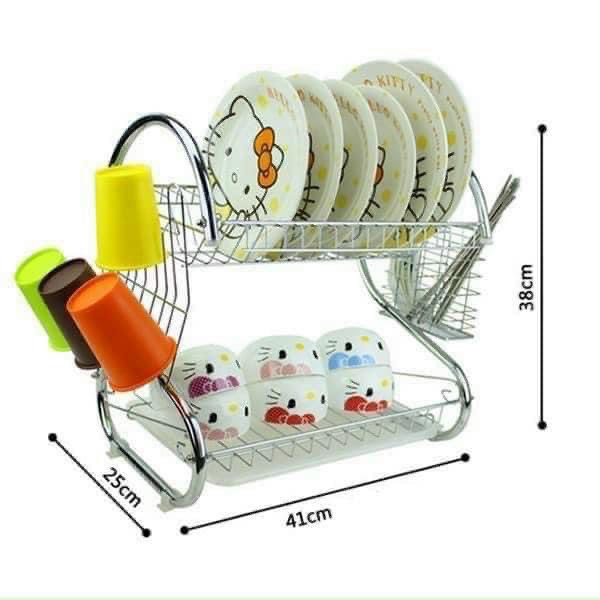 Kệ Úp Chén Inox Đa Năng 2 Tầng Hình Chữ S