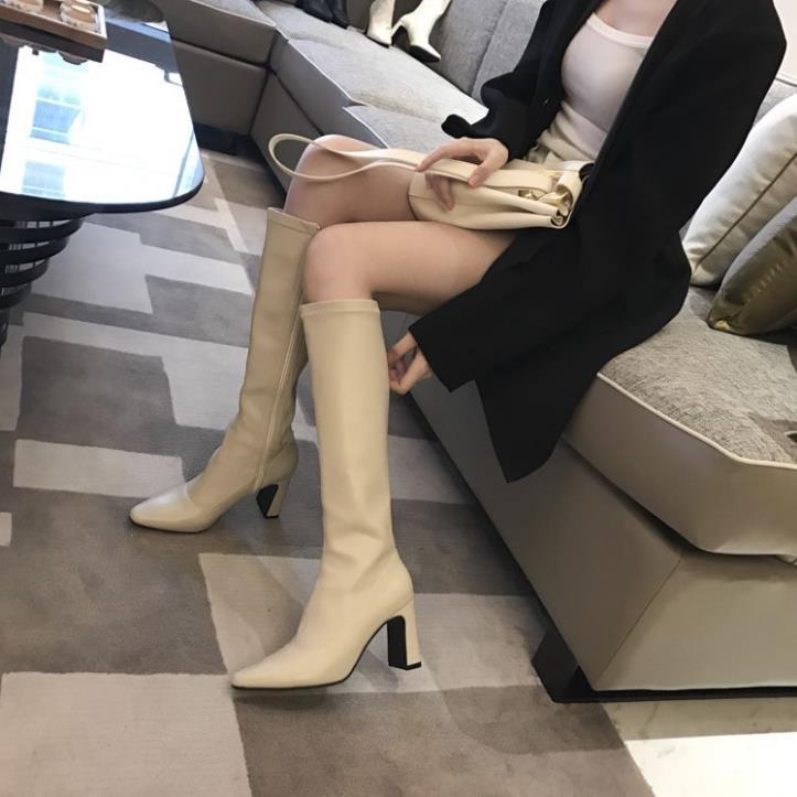 Hàng cao cấp Giày Bốt Cao Gót Mũi Nhọn Màu Sắc Đơn Giản Thoải Mái