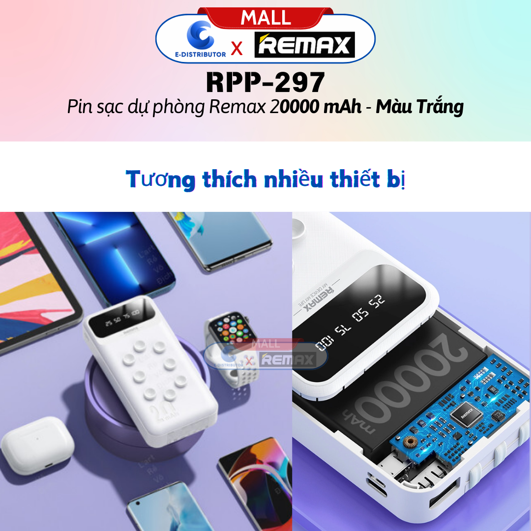 Pin sạc dự phòng Remax RPP-297 20000mAh - Hàng Chính Hãng - Bảo Hành 12 Tháng
