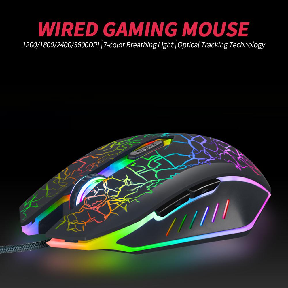 Chuột chơi game có dây 3600DPI Chuột quang 4 mức DPI có thể điều chỉnh / 6 nút / 7 màu,