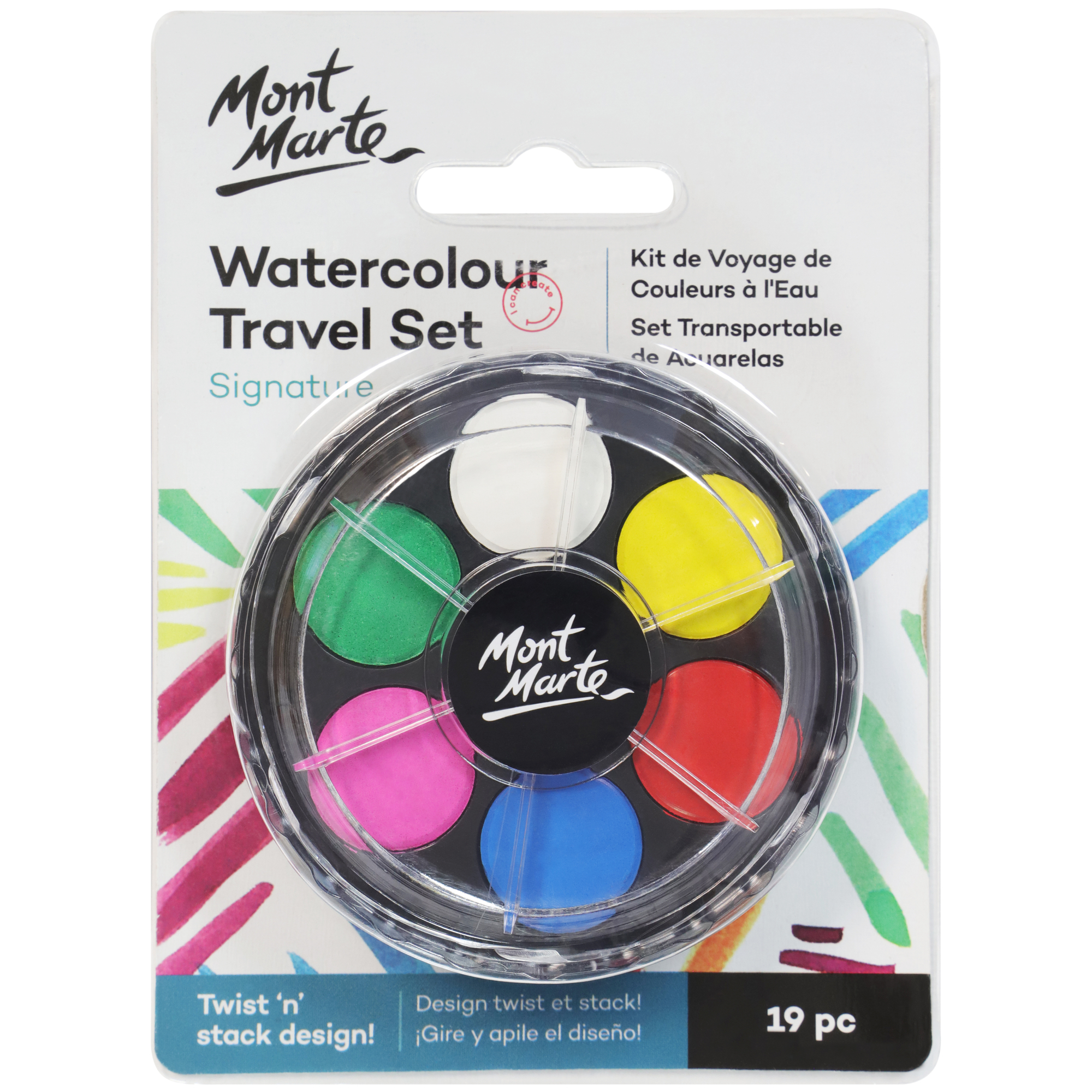 Bộ Màu Nước Dạng Thỏi Nén hiệu Mont Marte 18 màu/bộ - Watercolour Travel Set Signature 18pc