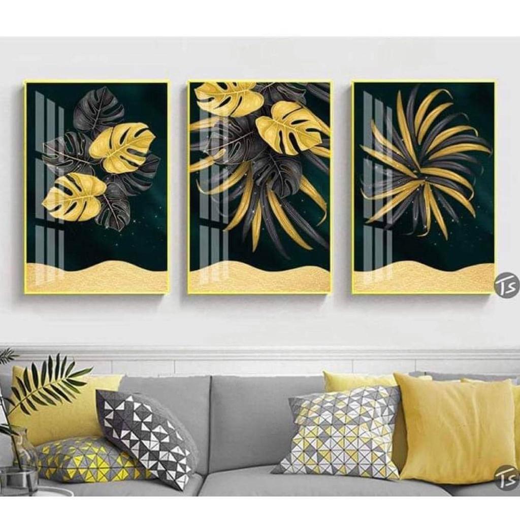 Siêu xả bộ ba tranh tráng gương cao cấp lá xanh cách điệu