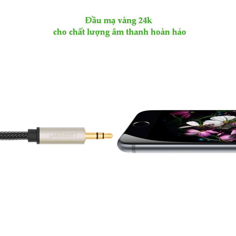 Ugreen UG10601AV125TK 0.5M màu xám đen cáp 3.5mm Pro audio đầu kim loại dây dù bọc chống nhiễu 50cm - HÀNG CHÍNH HÃNG