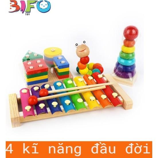 Combo 4 đồ chơi giáo dục bằng gỗ an toàn, phát triển 4 kĩ năng đầu đời cho bé