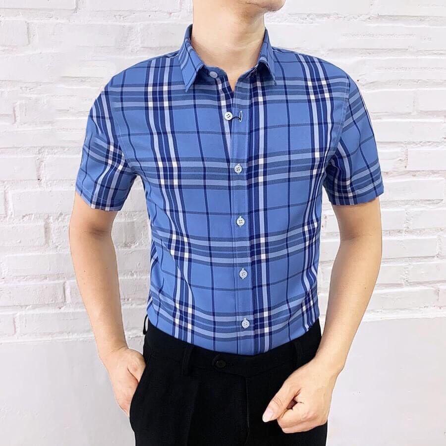 Áo sơ mi nam Ngắn Tay, sơ mi nam Cộc Tay vải Kẻ BBR0021
