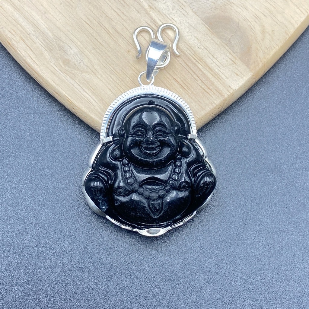 Mặt Dây Chuyền Nam Di Lặc Đá Đen Bọc Bạc Bạc Hiểu Minh MDN482