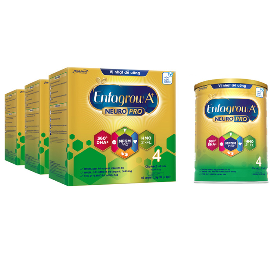 Bộ 3 hộp Sữa bột Enfagrow A+ Neuropro 4 Vị nhạt dễ uống – 2.2kg/hộp