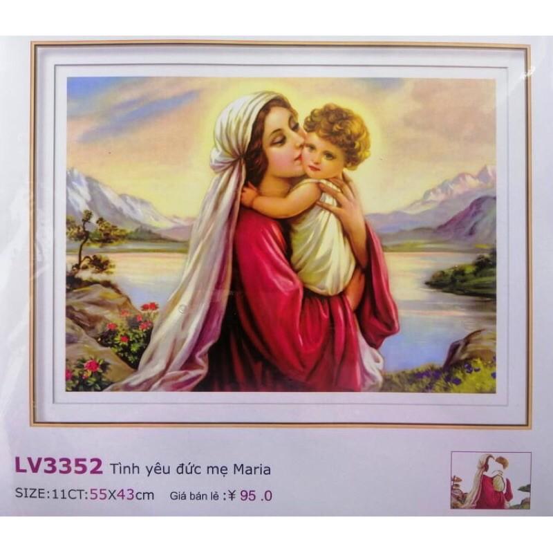 Tranh thêu chữ thập Tình Yêu Đức Mẹ Maria chưa thêu