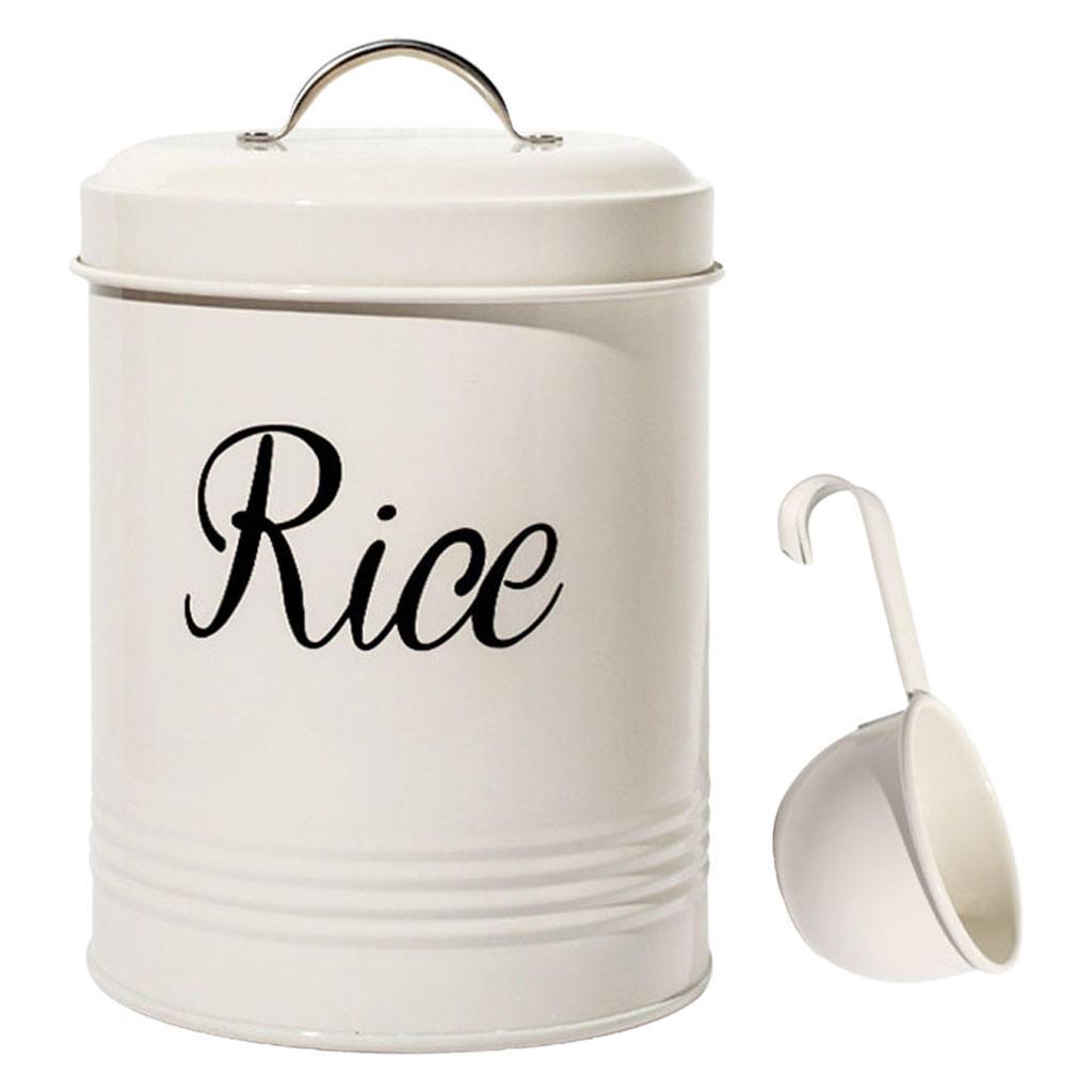 Rustic White Metal Kitchen Food Rice Storage Tin Jar 3L Container with Lid