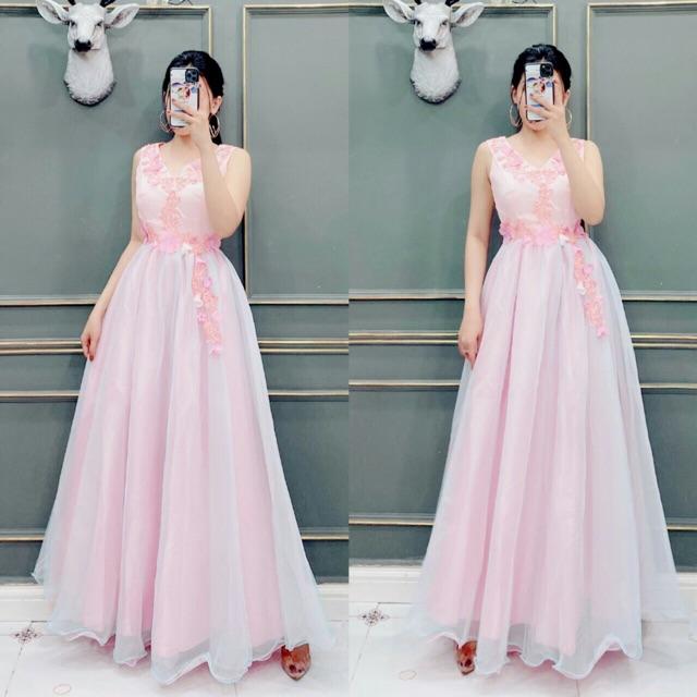 KÈM ẢNH/VIDEO THẬT - Đầm Maxi xoè dự tiệc kết hoa ren nổi SANG TRỌNG MS144V - Size M/L đến 57kg