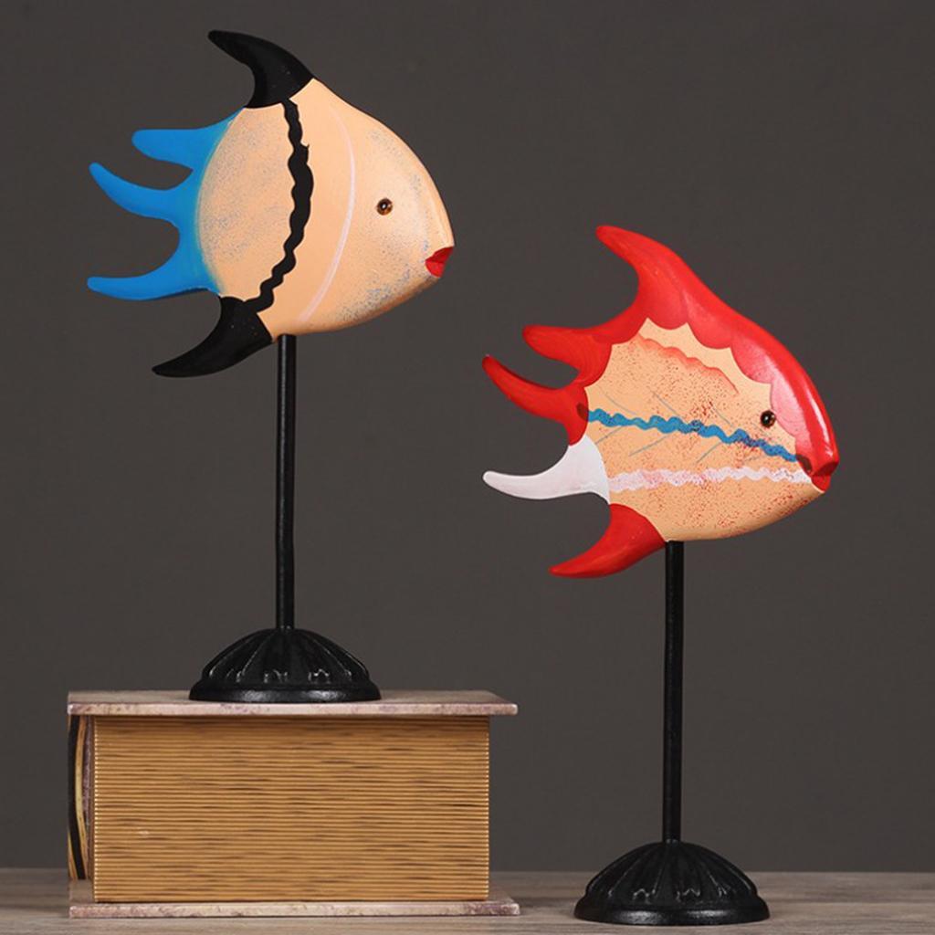 Wooden Kiss Fish Ornaments Figurines Garden Home Table
