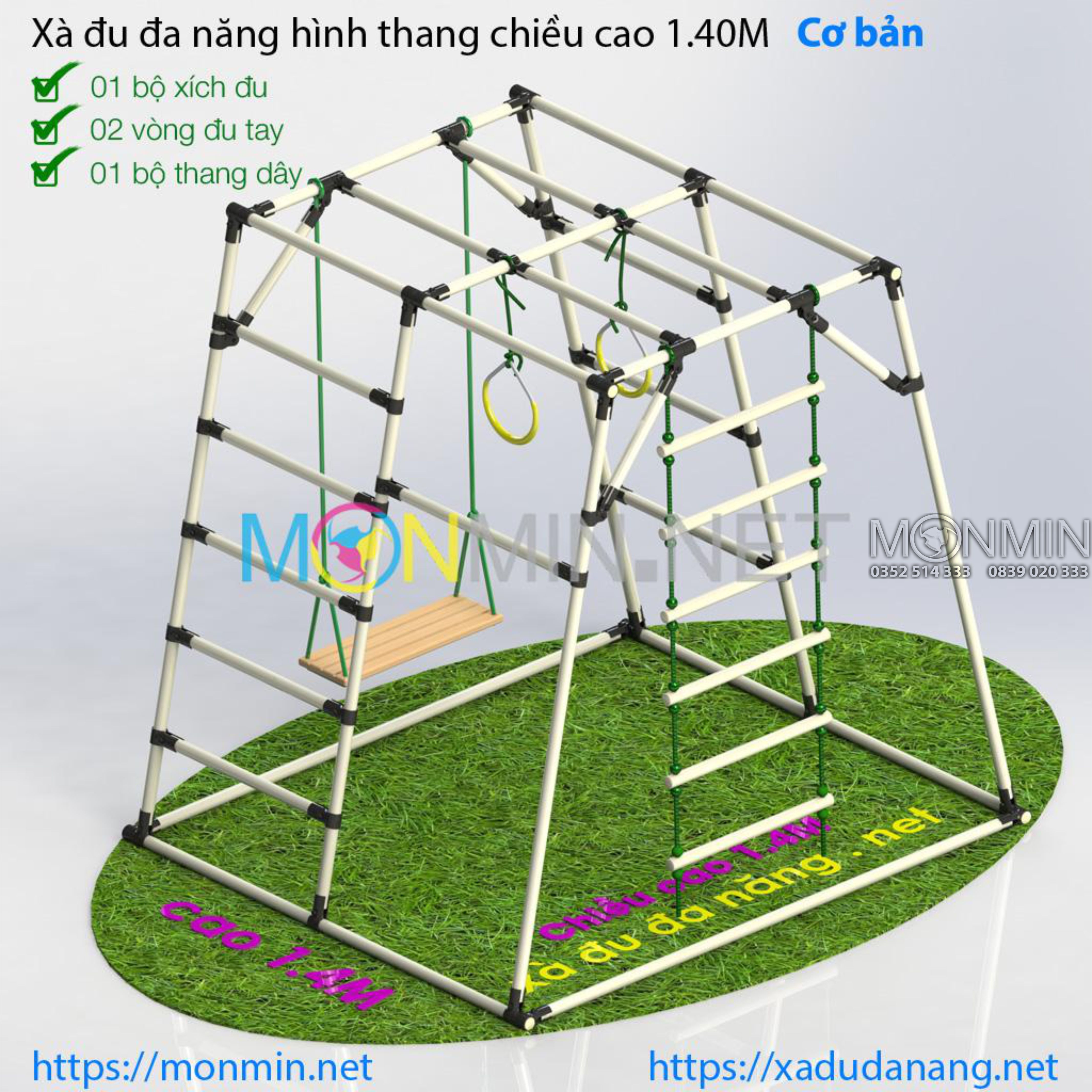 Xà đu đa năng Satech - Khung vận động cho bé - Hình hộp thang cân - Bộ cao 1.4m: 1 3 4 5