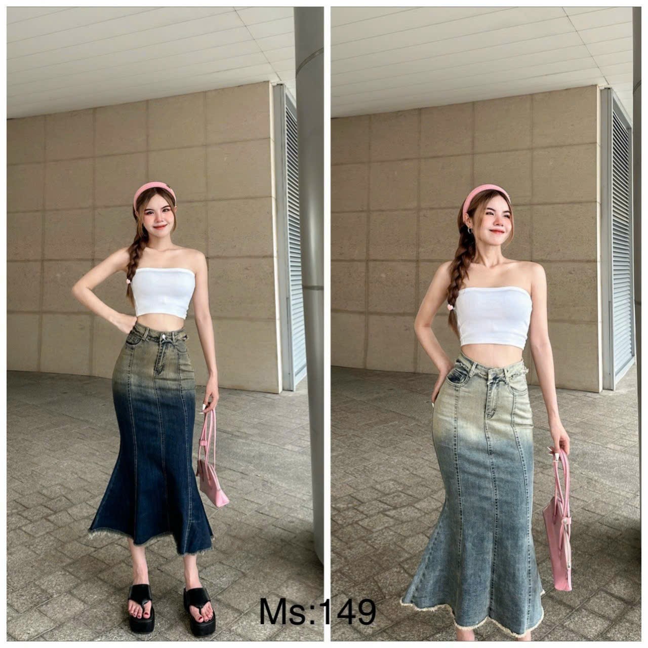 Chân váy bò jean dài đuôi cá ôm sát cách điệu ulzzang - Chân váy bò loang màu phong cách trẻ trung năng động