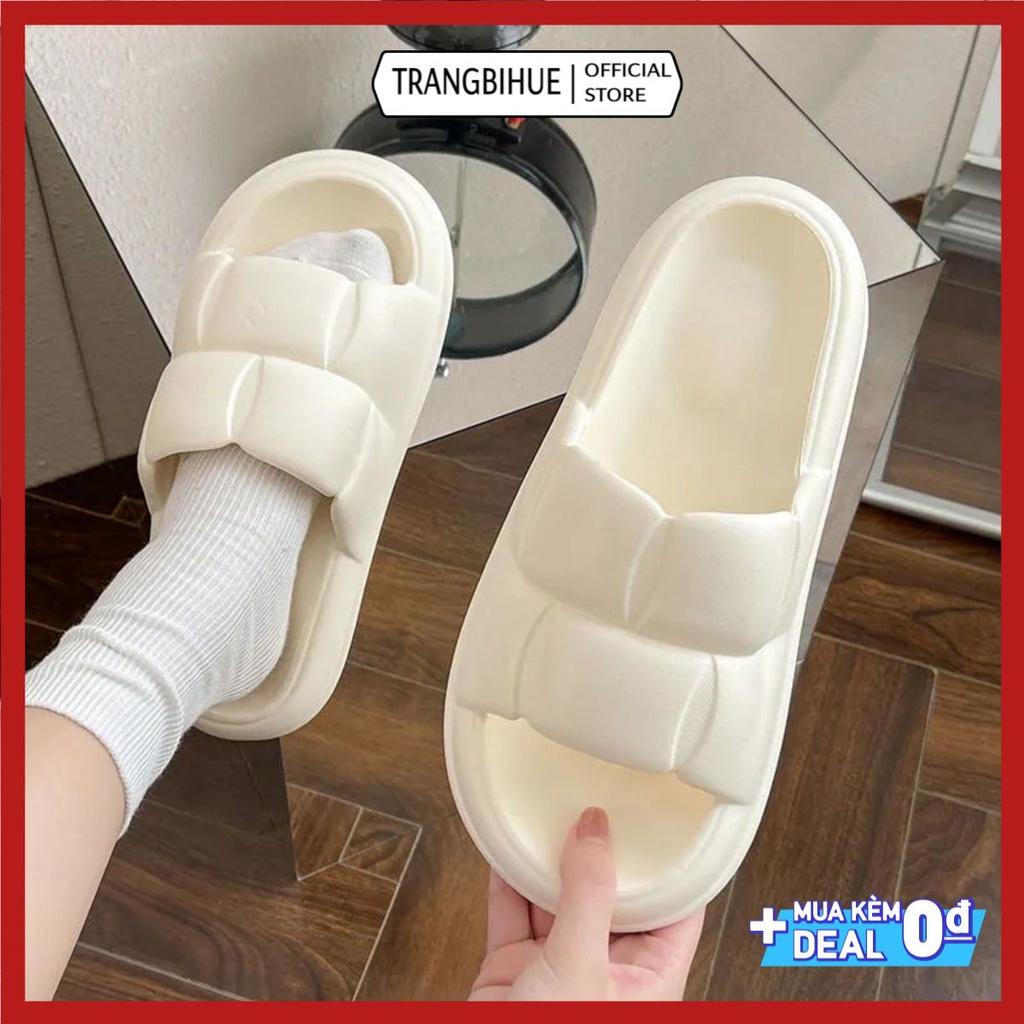 Dép Bánh Mỳ Nữ Béo Đế Xôp Tăng Chiều cao Quai Ngang Vân Nổi