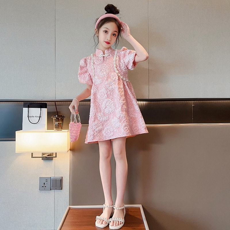 Đầm công chúa sườn xám cổ trang cho bé gái diện lê tết năm mới đẹp size 100-170 hàng Quảng Châu