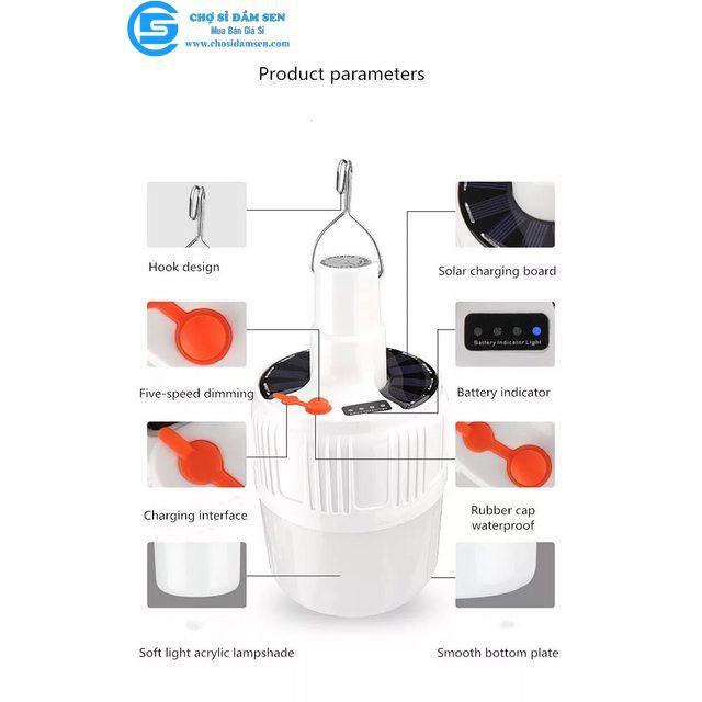 Đèn tích điện 100W 24 Led Sạc tích điện thông minh, đèn sạc năng lượng mặt trời