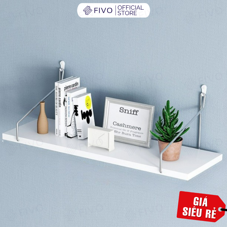 Kệ Treo Tường Gỗ Trang Trí MDF FIVO FB40 Không Cần Khoan Với Móc Treo Inox Dễ Dàng Gắn Tường – Hàng Chính Hãng – Màu Trắng 40cm