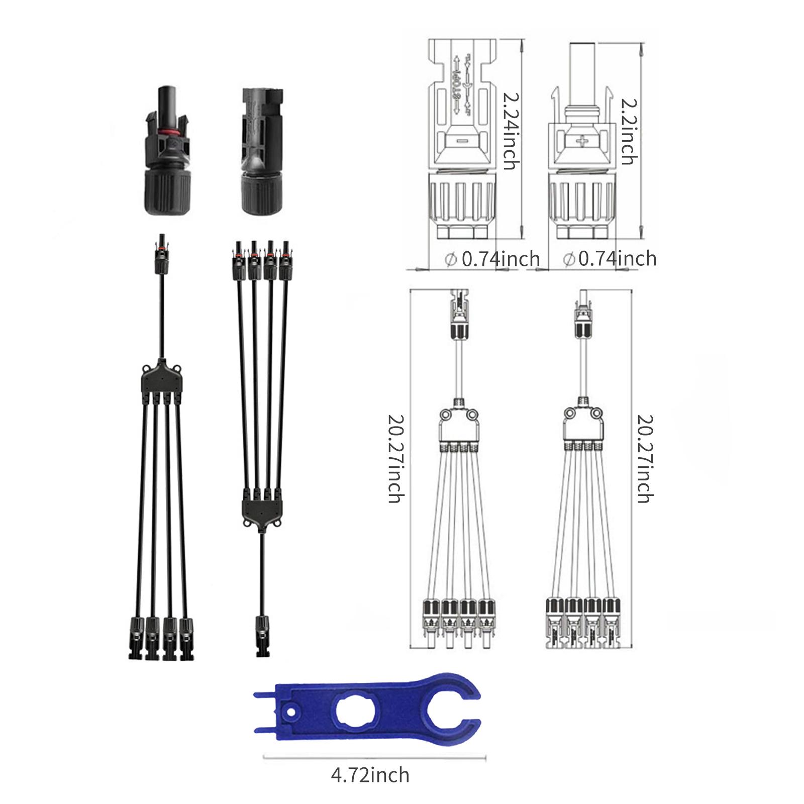 Đầu Nối Cáp Bảng Điều Khiển Năng Lượng Mặt Trời Nam/Nữ Với 1 Đến 4 Nhánh Y Loại Công Cụ Lắp Ráp Cờ Lê Cho Hệ Thống Pv