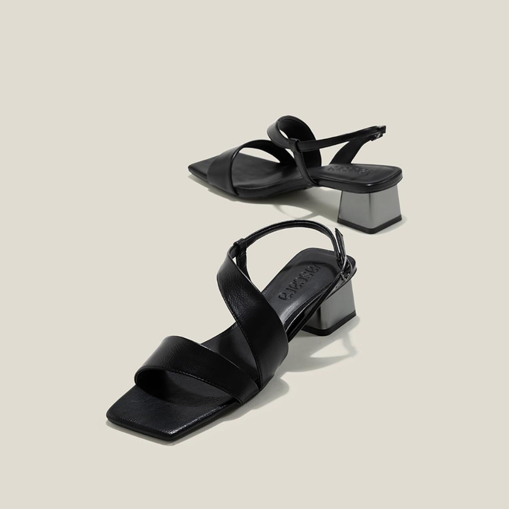 Vascara Giày Sandal Mũi Vuông Gót Si Hiệu Ứng Aluminium - SDN 0773