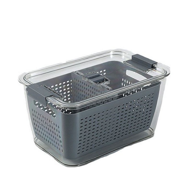 Hộp Nhựa Đựng Thực Phẩm Tủ Lạnh 2 Lớp Có Lỗ Thoát Nước Bảo Quản Rau Củ Dung Tích 1700 ML