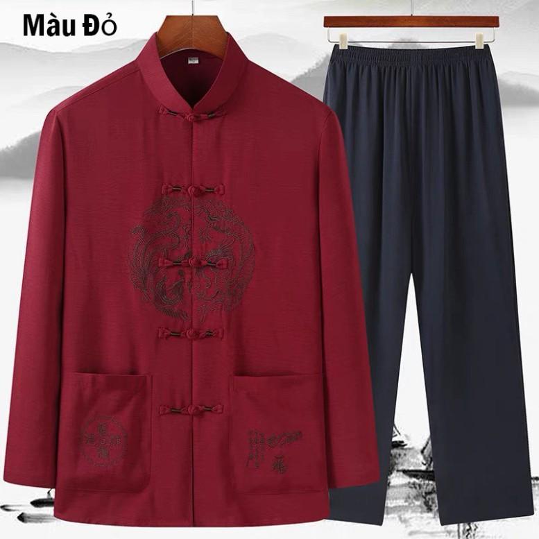 Mẫu Bộ Đũi Nam Trung Niên, Chuẩn Đũi Thái Mát Lạnh, Thêu Họa Tiết Rồng, Đủ Size Từ 45-95kg