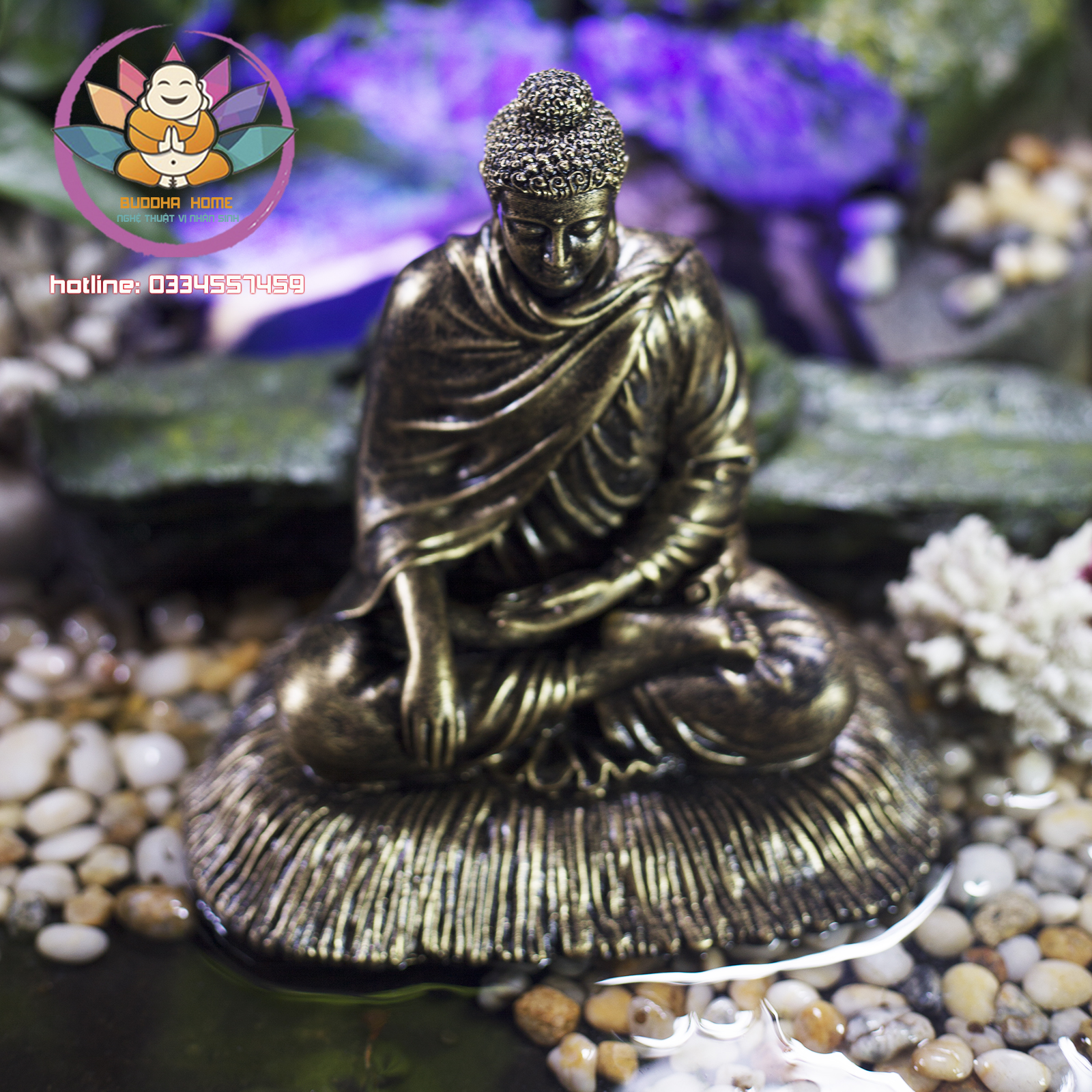 Tượng Bổn Sư Thích Ca cao 21 cm mạ đồng cổ trang trí nội thất nhà cửa