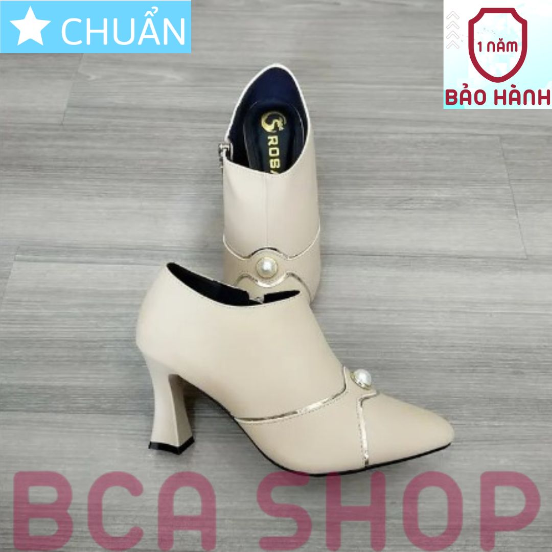 Giày bốt nữ cổ ngắn 7p RO297 ROSATA tại BCASHOP đính ngọc độc lạ và viền chéo kiểu chữ X đẳng cấp - màu kem