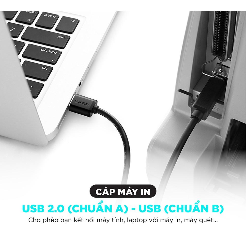 Dây máy in USB 2.0 chuẩn A đực sang chuẩn B đực độ dài từ 1-5m UGREEN US135 hàng chính hãng