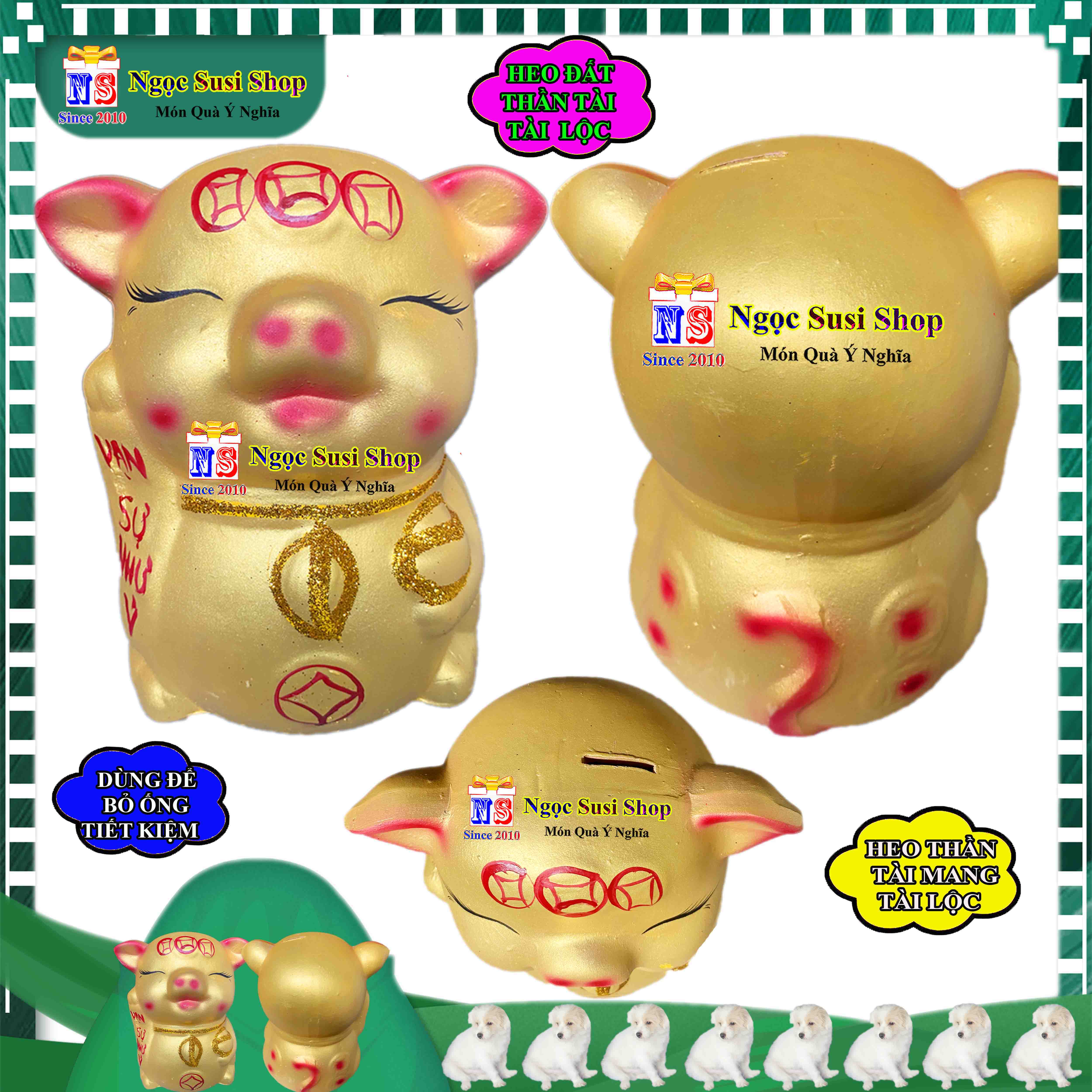 LỢN ĐẤT TÀI LỘC MAY MẮN SIÊU ĐẸP MÀU VÀNG KIM TUYẾN - HEO ĐẤT TIẾT KIỆM SIÊU ĐỘC MỚI