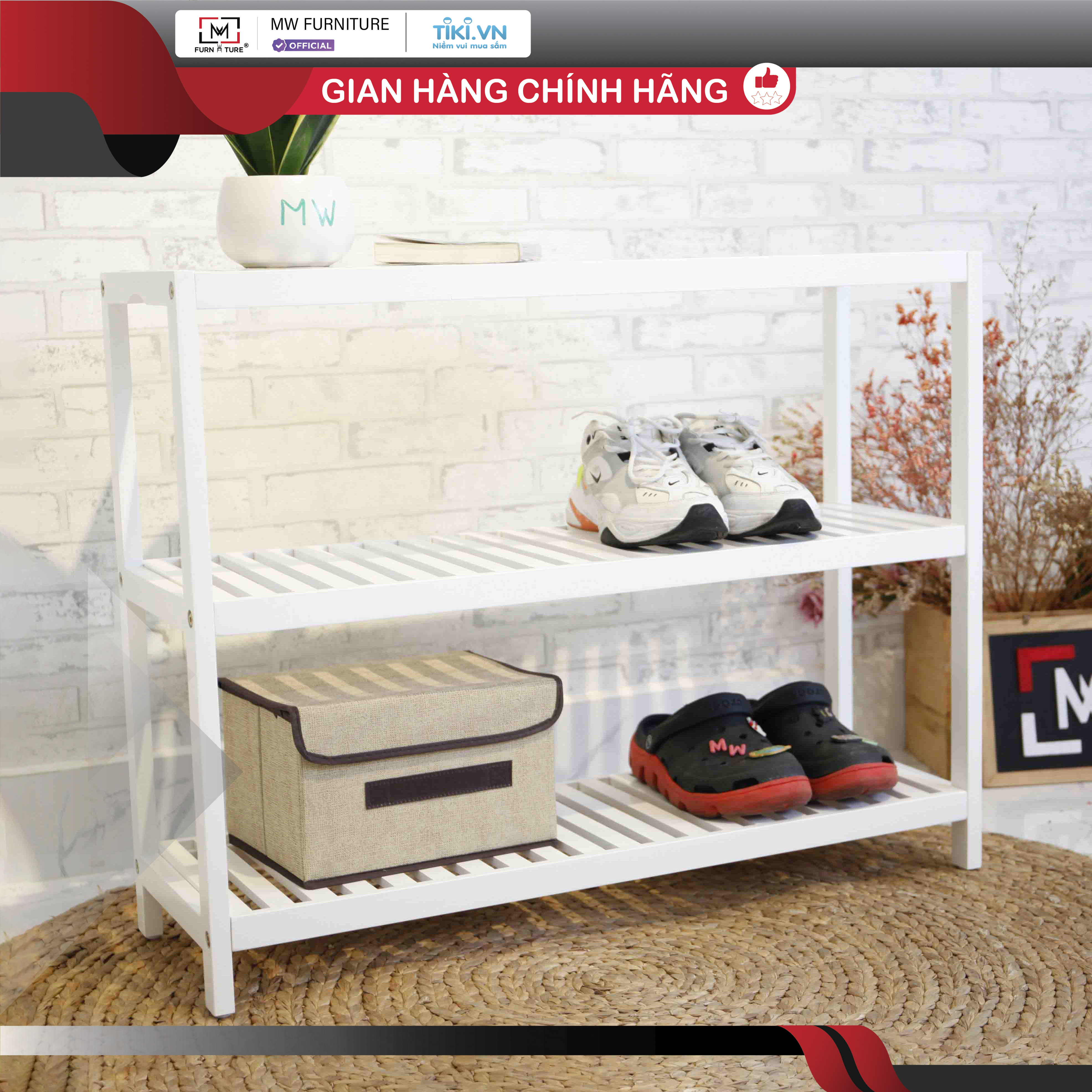 KỆ GIÀY GỖ/ KỆ TRANG TRÍ LẮP RÁP HÀN QUỐC ĐA NĂNG 3 TẦNG - BENCH 3F 800  WHITE