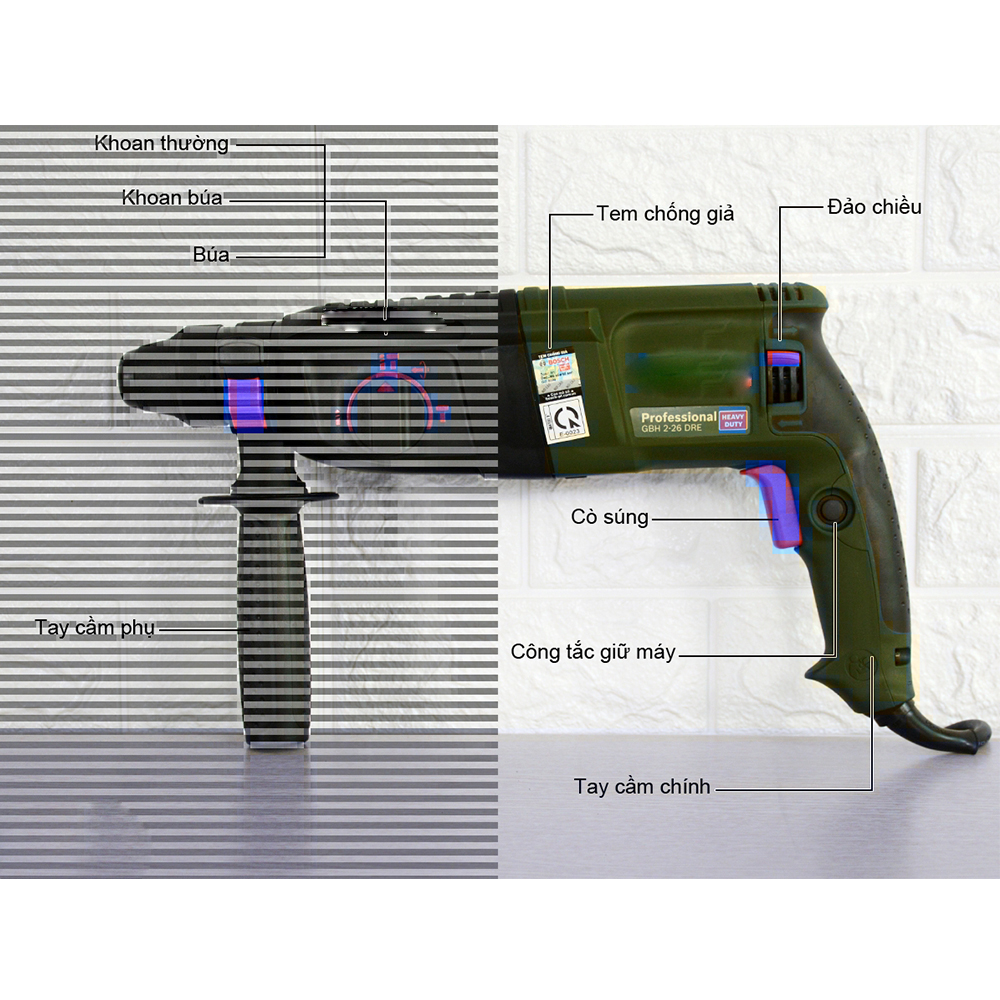 Máy Khoan Bê Tông ABG 2-26 Máy Khoan Đa Năng 3 Trong 1 Dùng Để Khoan Búa, Khoan Thường Và Đục Dùng Trong Dân Dụng Và Công Trình, Với Thiết Nhỏ Gọn Dễ Dàng Sử Dụng – Hàng Chính Hãng.