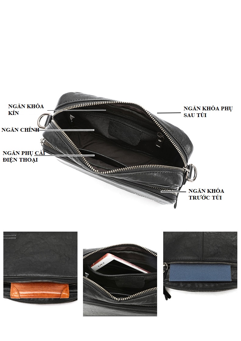 Túi đeo chéo nam nhỏ da bò cao cấp BHM6311 Túi đeo vai da thật nguyên tấm | BAOHA LEATHER