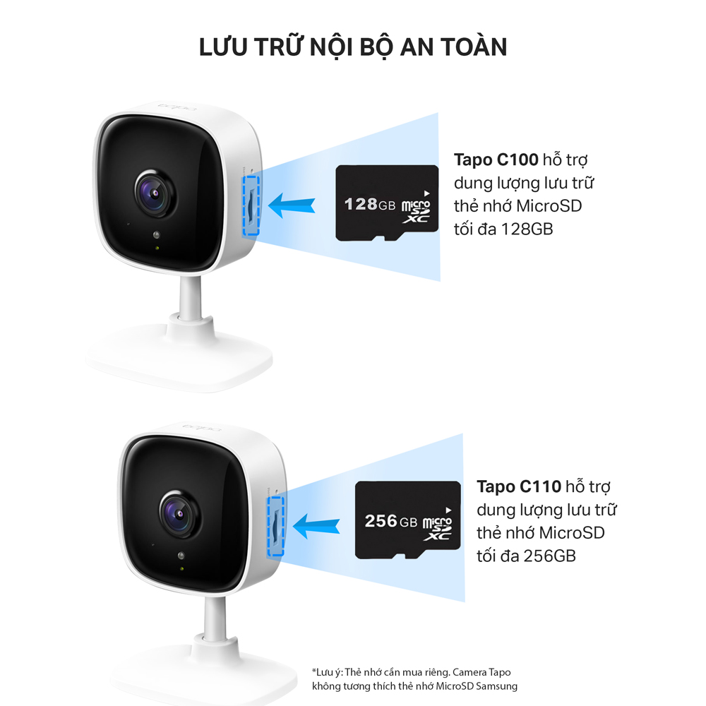 Combo Camera WiFi TP-Link Tapo C100 2MP và Thẻ Nhớ MicroSD Kioxia / Lexar 32Gb/64Gb/128Gb - Hàng Chính Hãng