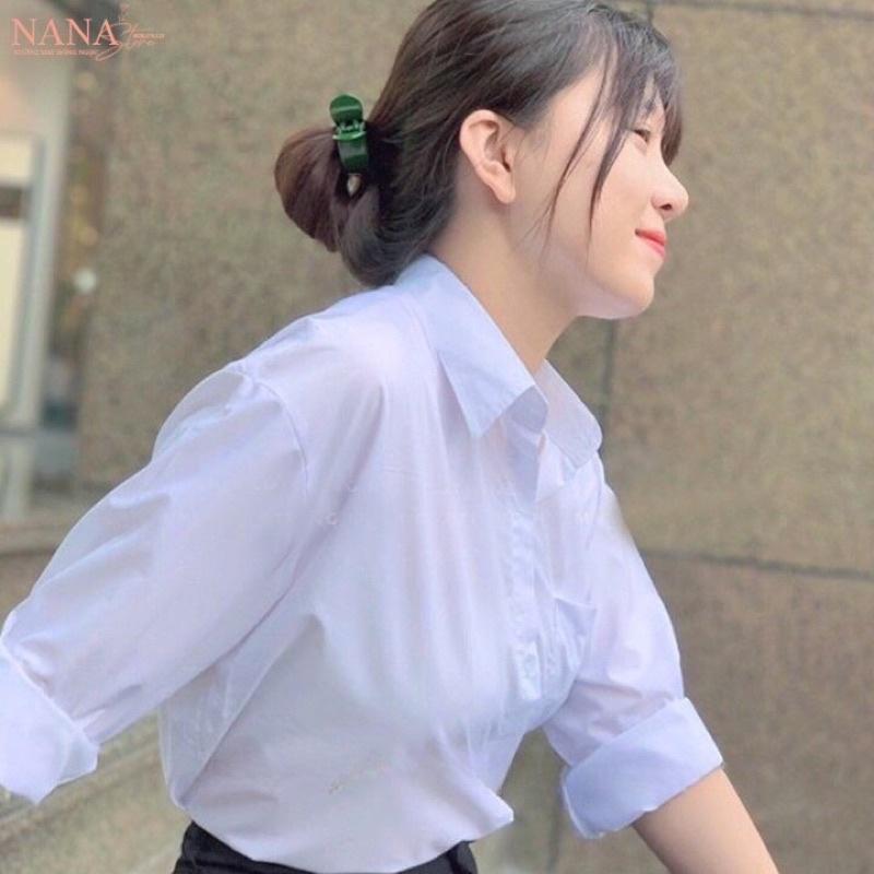 Áo Sơ Mi Nữ Tay Dài Học Sinh Đi Học Có Túi Form Rộng Basic Loại 1