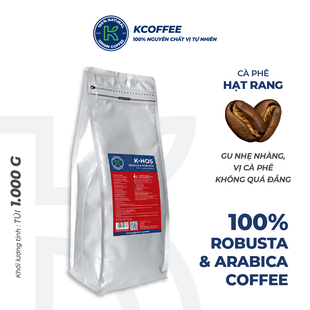 Cà phê hạt rang K Coffee 100% Robusta Arabica nguyên chất cà phê đậm vị K-HO5