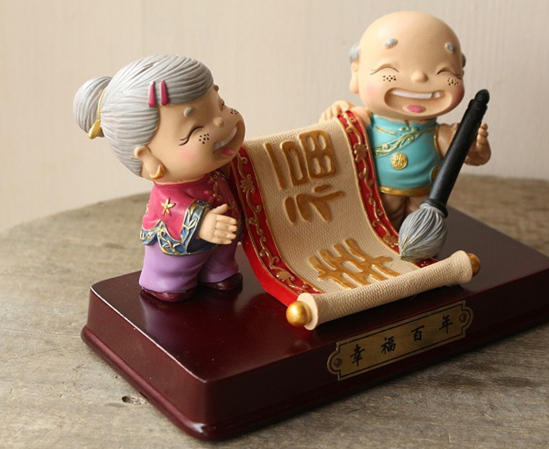 Bộ tượng Ông Bà "Bách Niên Giai Lão" mẫu viết thư pháp MIXU-T071
